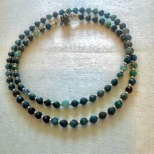 Dainty Semi Precious Blue Pyrite Wire Wrap Bracelet w/Magnetic Clasp